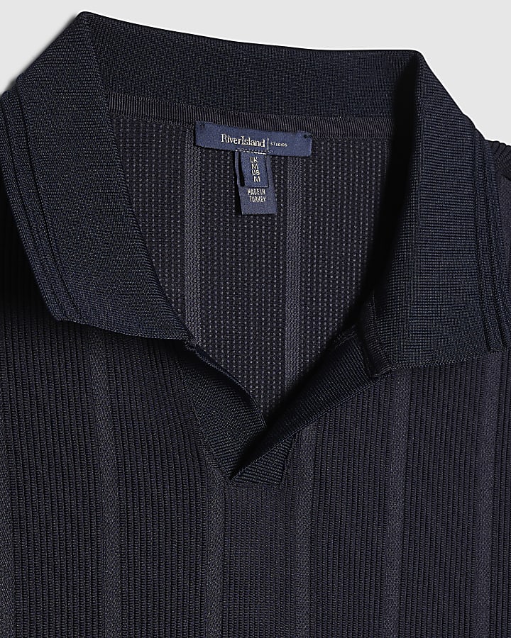 Navy Slim Fit Textured On Polo Shirt