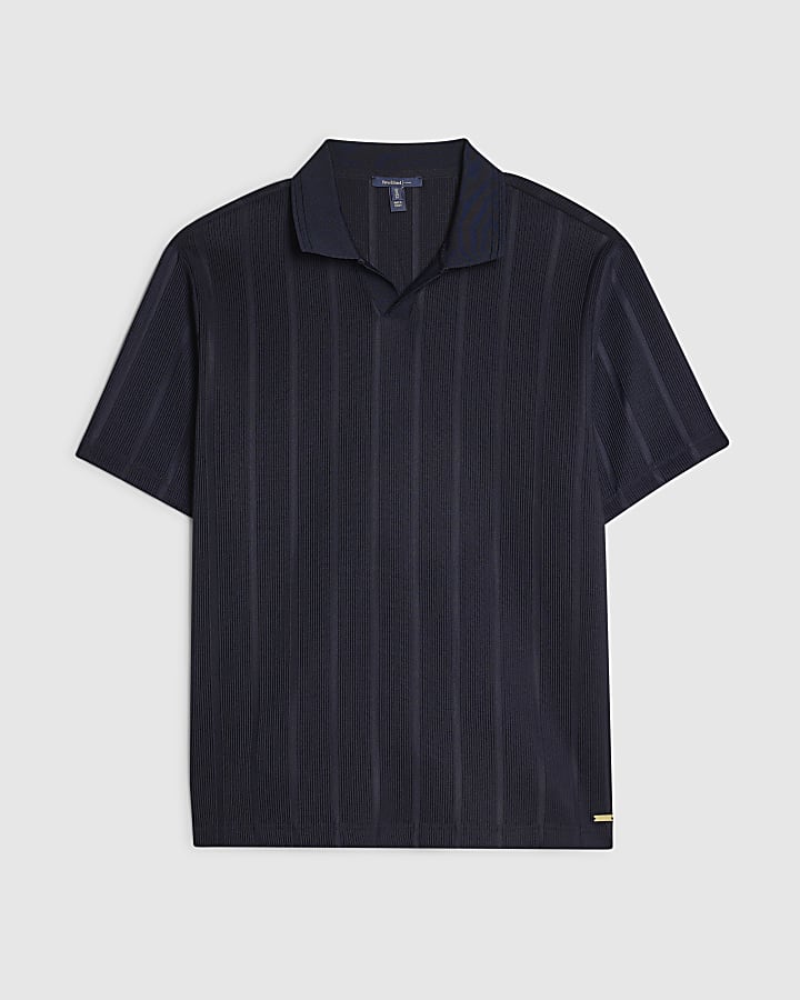 Navy Slim Fit Textured On Polo Shirt