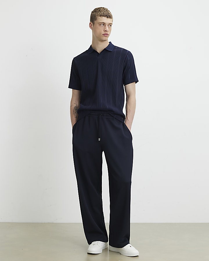 Navy Slim Fit Textured On Polo Shirt