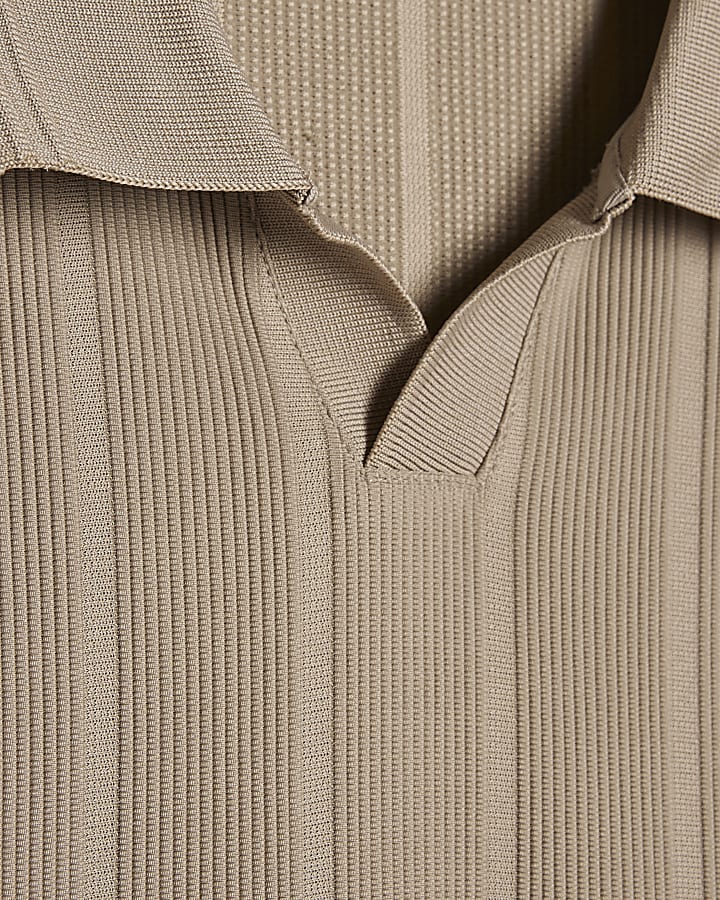 Beige Slim Fit Textured On Polo Shirt