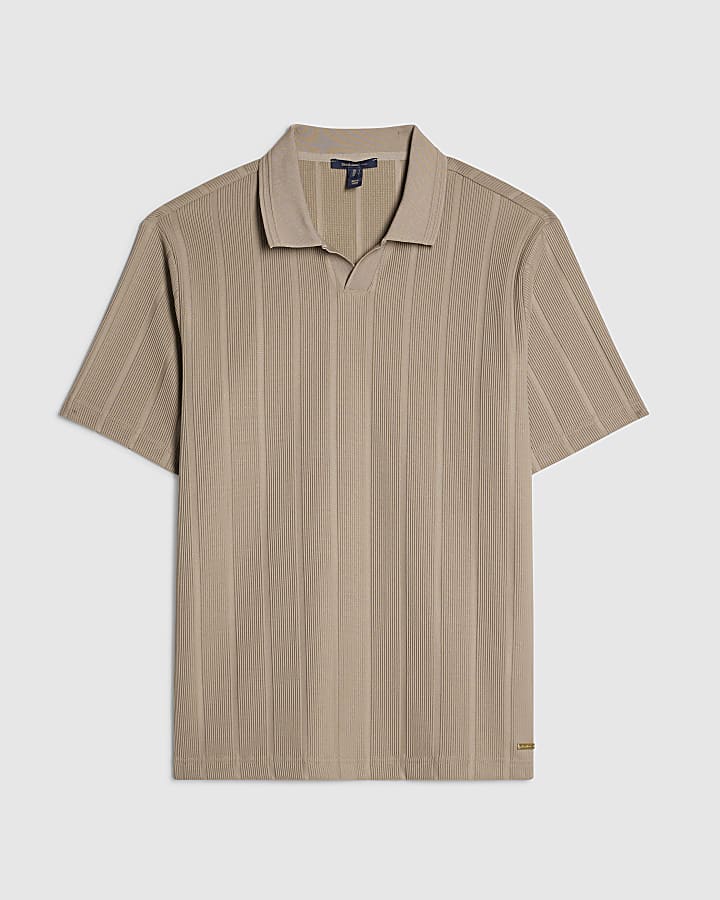 Beige Slim Fit Textured On Polo Shirt