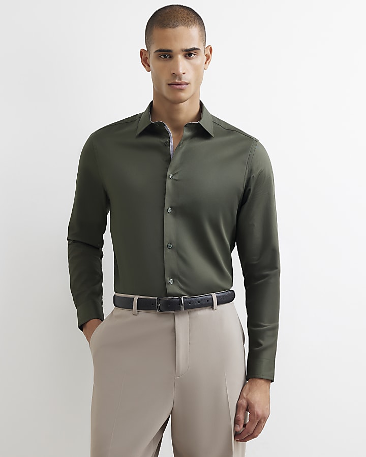 Green Slim Fit Twill Shirt