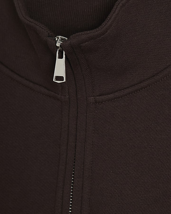 Brown Regular Fit Cotton Half Zip Sweatshirt