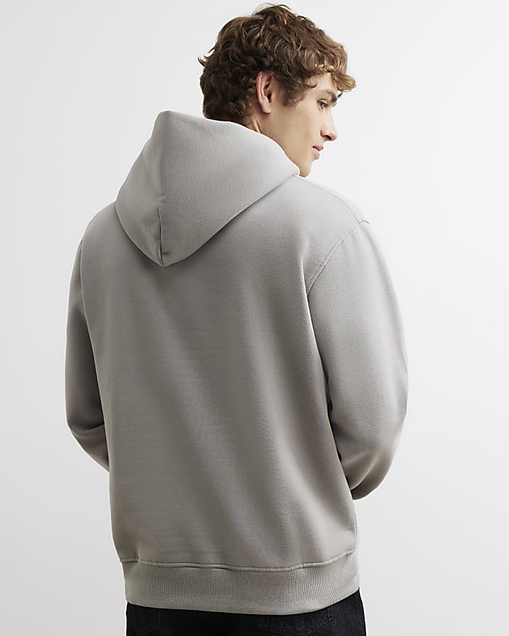 Grey Regular Fit Cotton Blend Hoodie