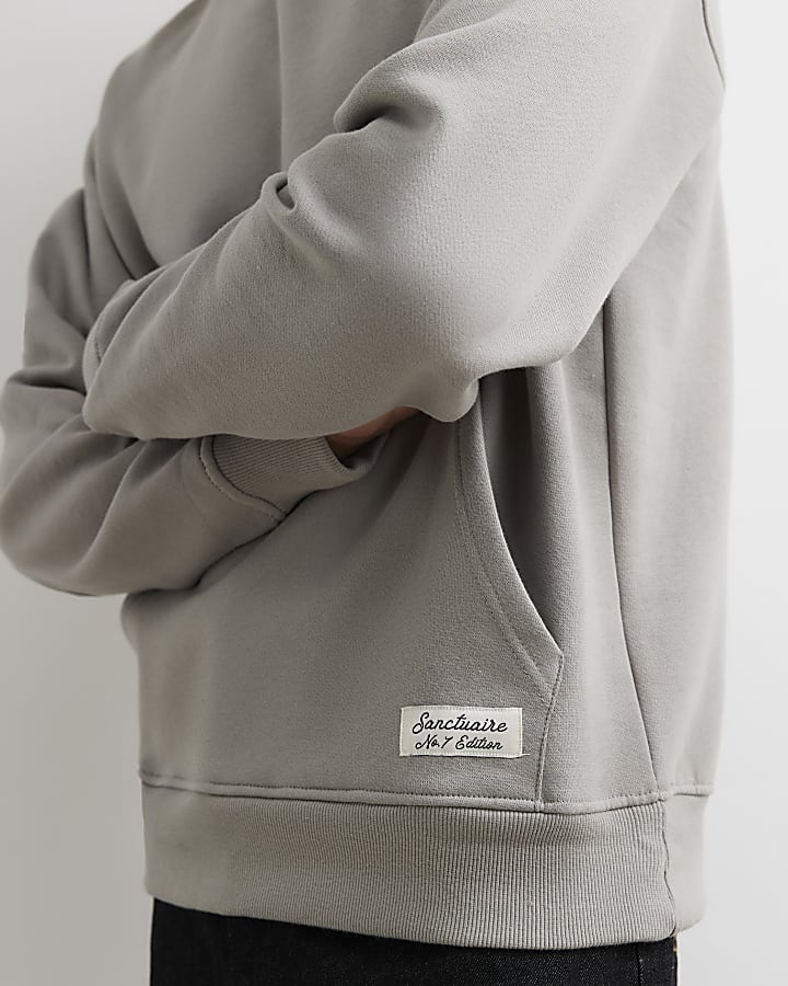 Grey Regular Fit Cotton Blend Hoodie