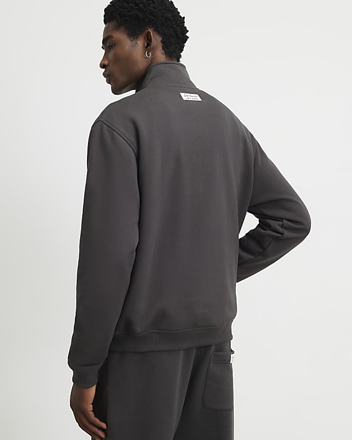 Grey Regular Fit Cotton Half Zip Sweatshirt