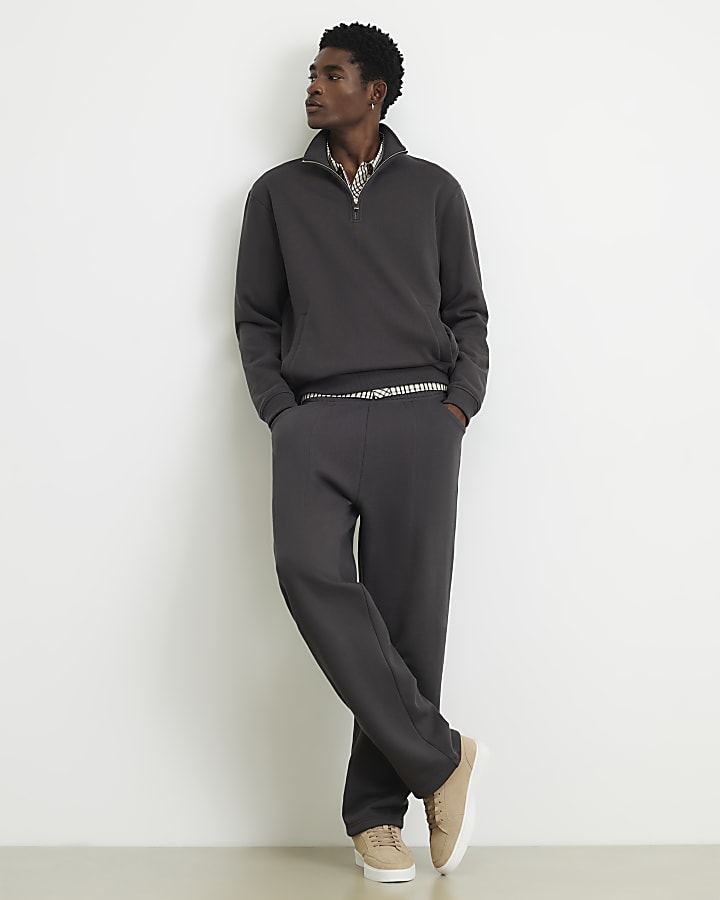 Grey Regular Fit Cotton Half Zip Sweatshirt