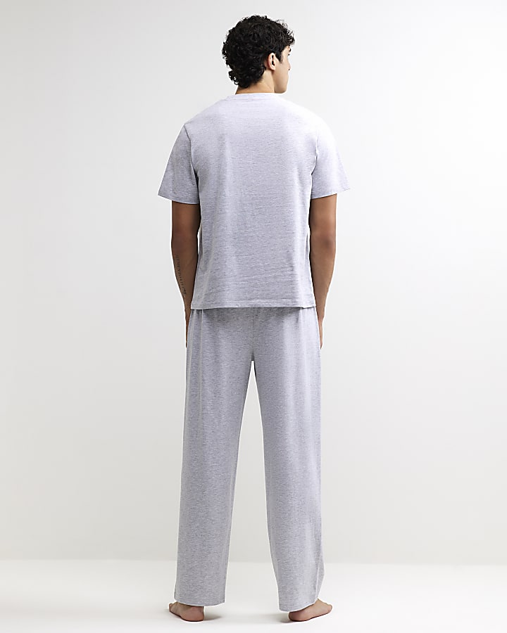 Grey Cotton T-Shirt And Trousers Pyjamas Set