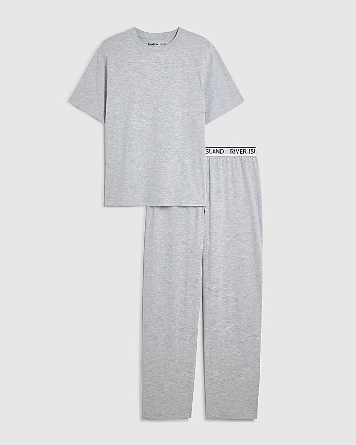 Grey Cotton T-Shirt And Trousers Pyjamas Set