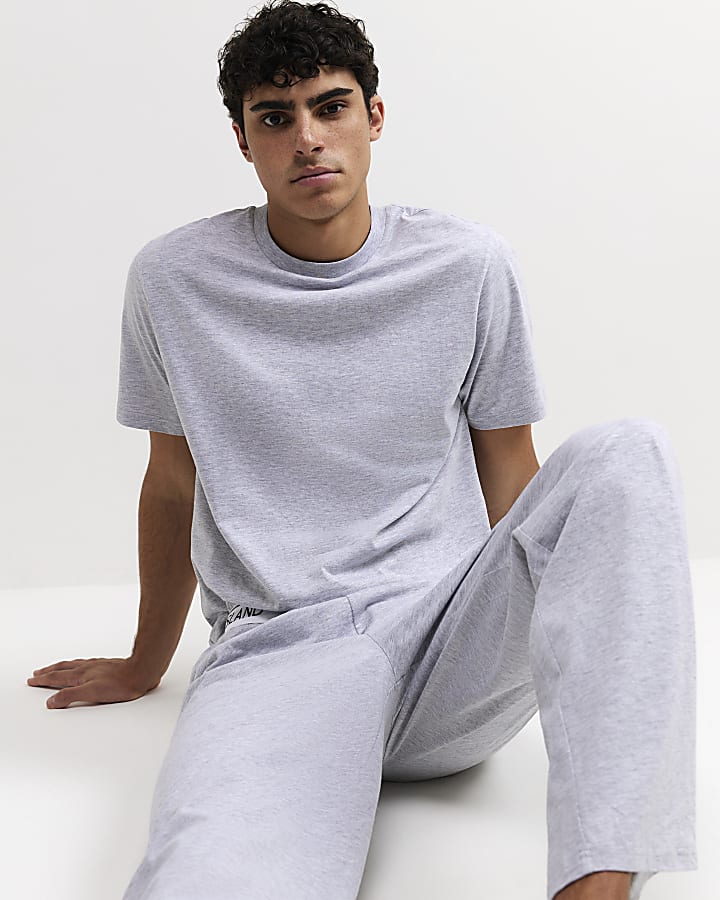 Grey Cotton T-Shirt And Trousers Pyjamas Set