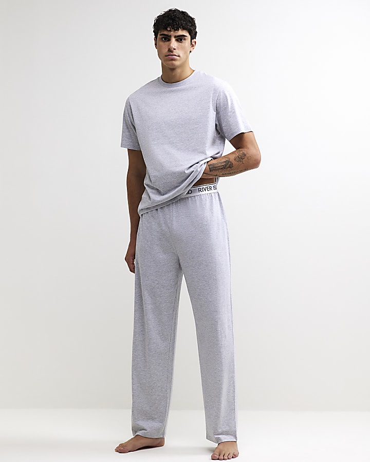 Grey Cotton T-Shirt And Trousers Pyjamas Set