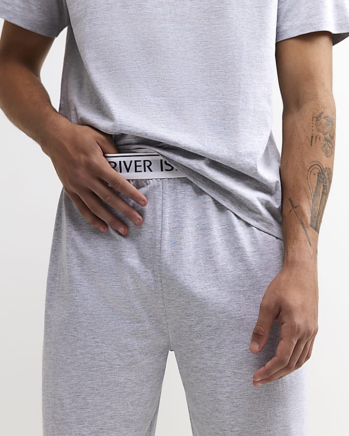 Grey Cotton T-Shirt And Trousers Pyjamas Set
