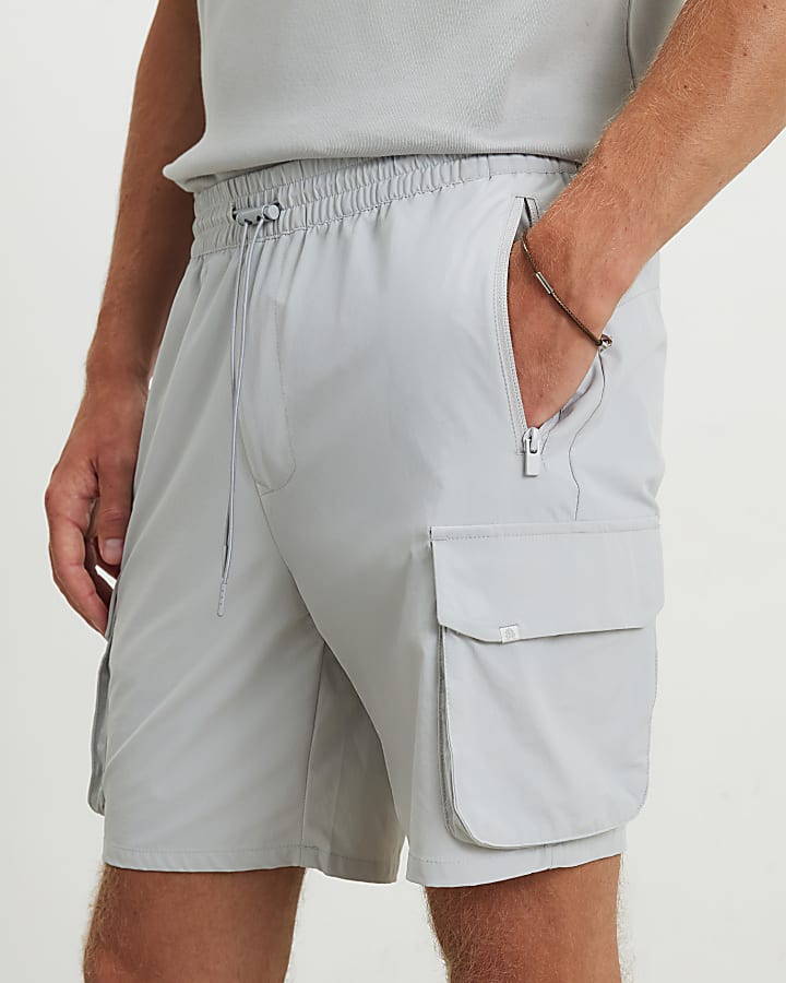 Grey Skinny Fit Cargo Shorts
