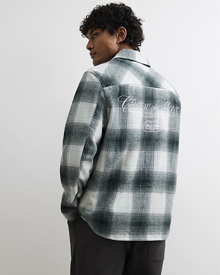 Green Cotton Check Long Sleeve Overshirt