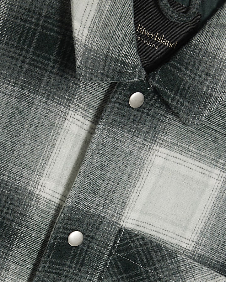 Green Cotton Check Long Sleeve Overshirt
