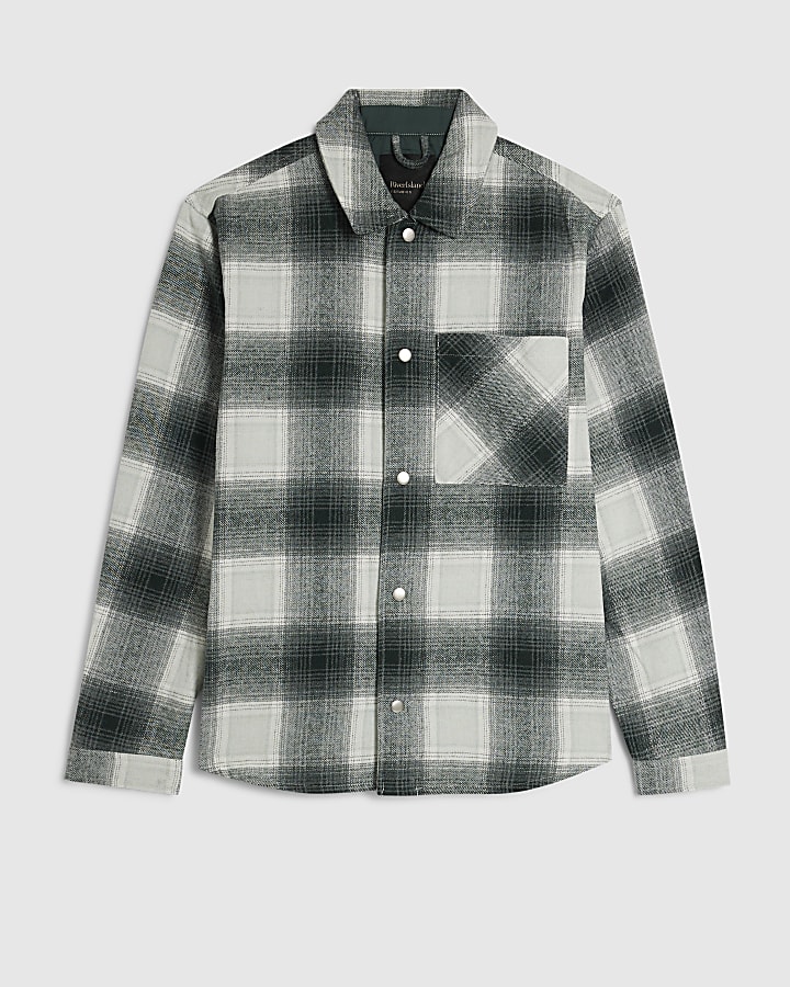 Green Cotton Check Long Sleeve Overshirt