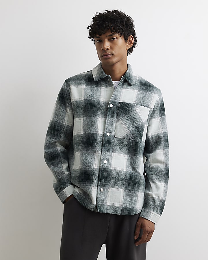 Green Cotton Check Long Sleeve Overshirt
