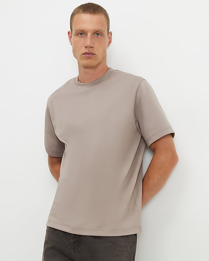 Beige Regular Fit Cotton Interlock T-Shirt