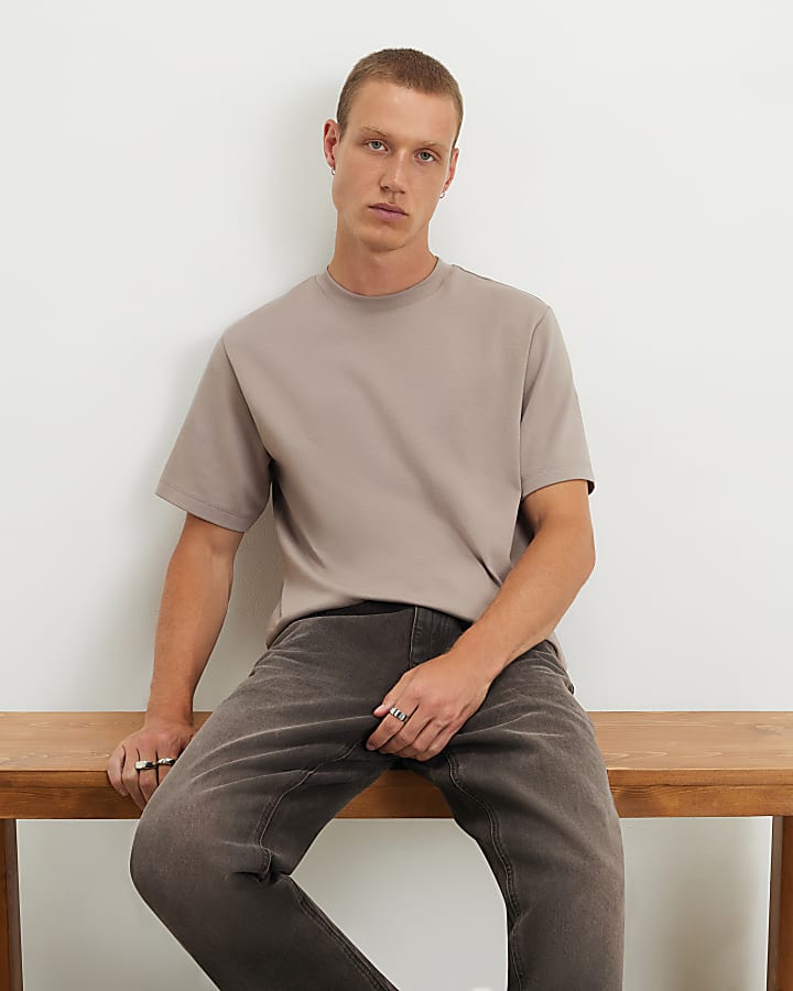 Beige Regular Fit Cotton Interlock T-Shirt