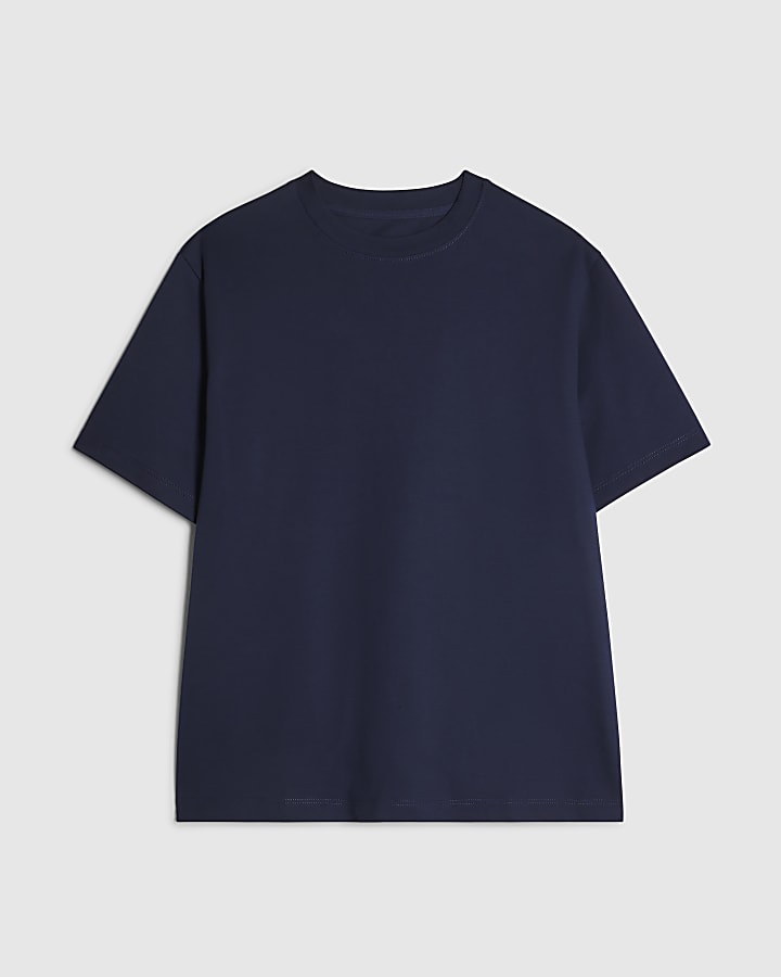 Navy Regular Fit Cotton  Interlock T-Shirt