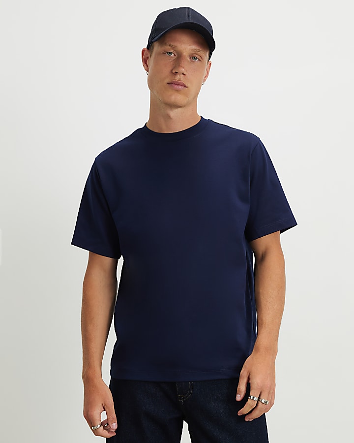 Navy Regular Fit Cotton  Interlock T-Shirt