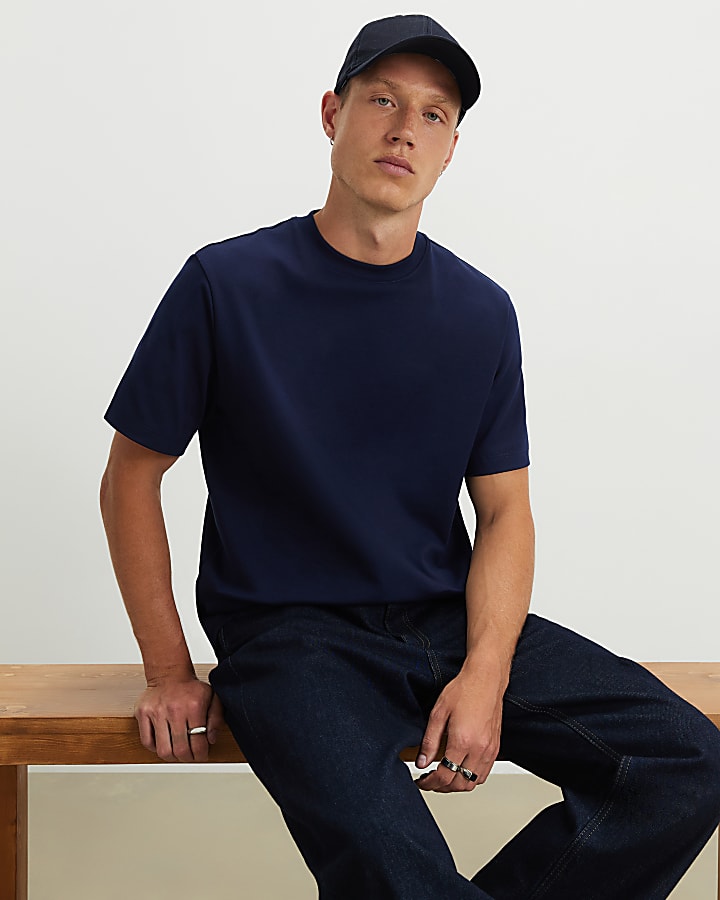 Navy Regular Fit Cotton  Interlock T-Shirt