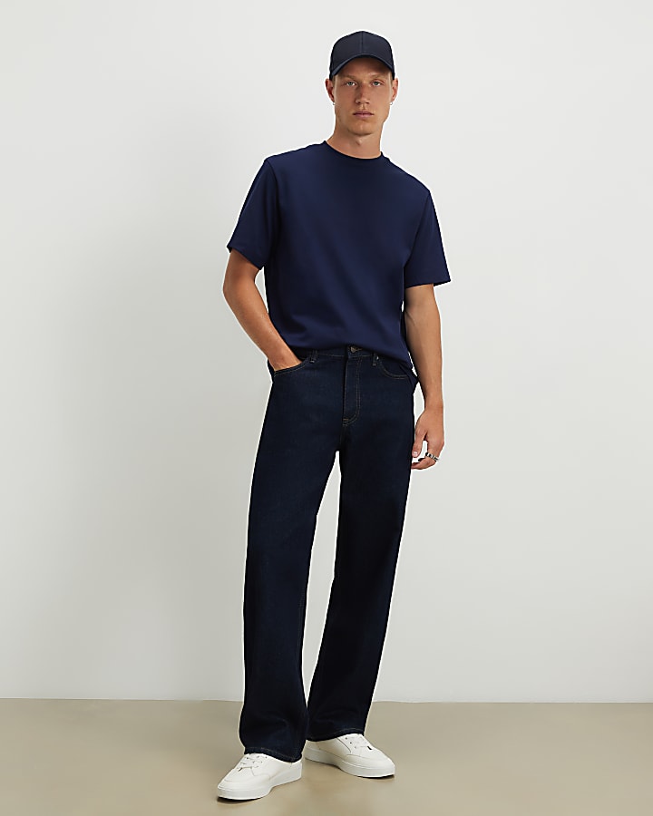 Navy Regular Fit Cotton  Interlock T-Shirt