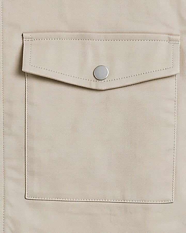 Beige Corduroy Collar Cotton Twill Overshirt