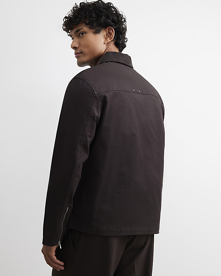 Brown Corduroy Collar Cotton Twill Overshirt