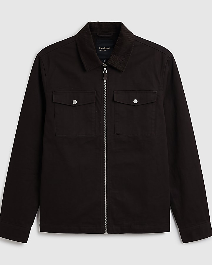 Brown Corduroy Collar Cotton Twill Overshirt