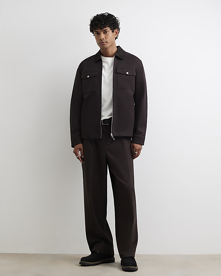 Brown Corduroy Collar Cotton Twill Overshirt