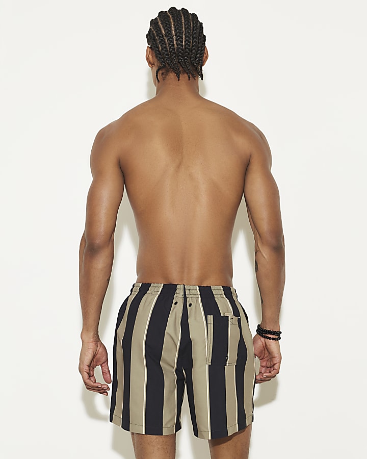 Green Black Stripe Swim Shorts