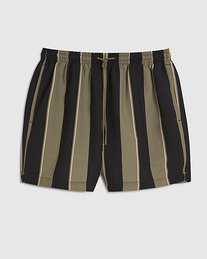 Green Black Stripe Swim Shorts