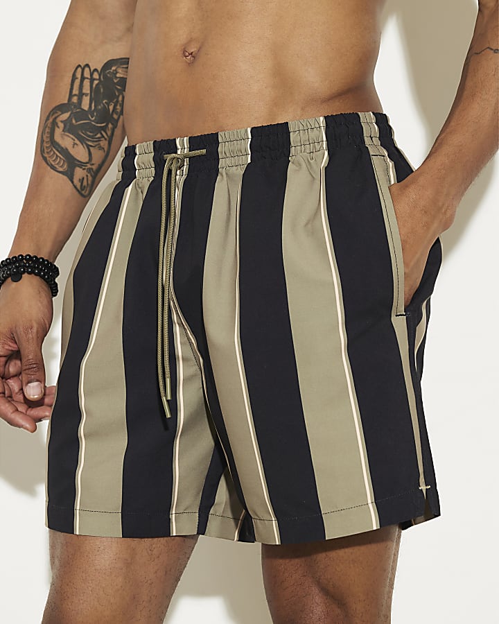 Green Black Stripe Swim Shorts