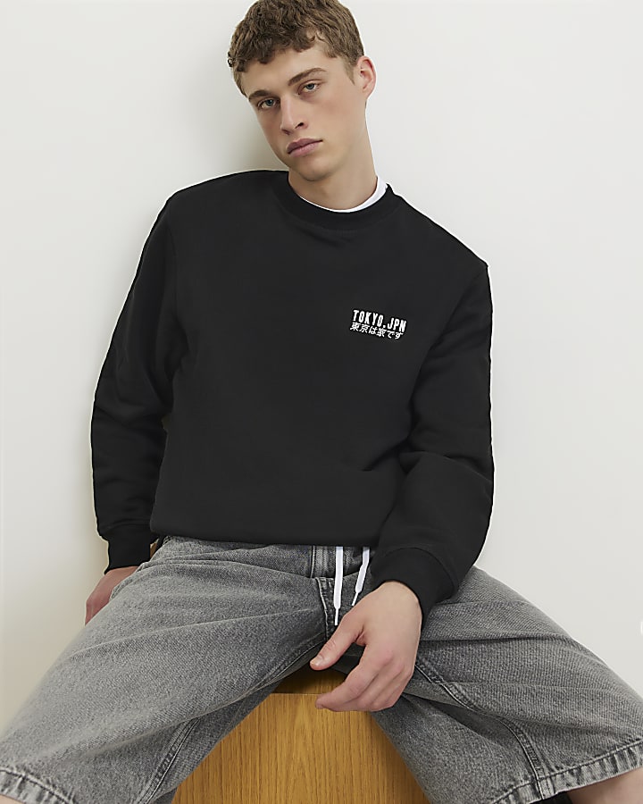 Black Oversized Tokyo Streets Mono Sweatshirt
