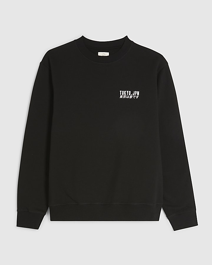 Black Oversized Tokyo Streets Mono Sweatshirt
