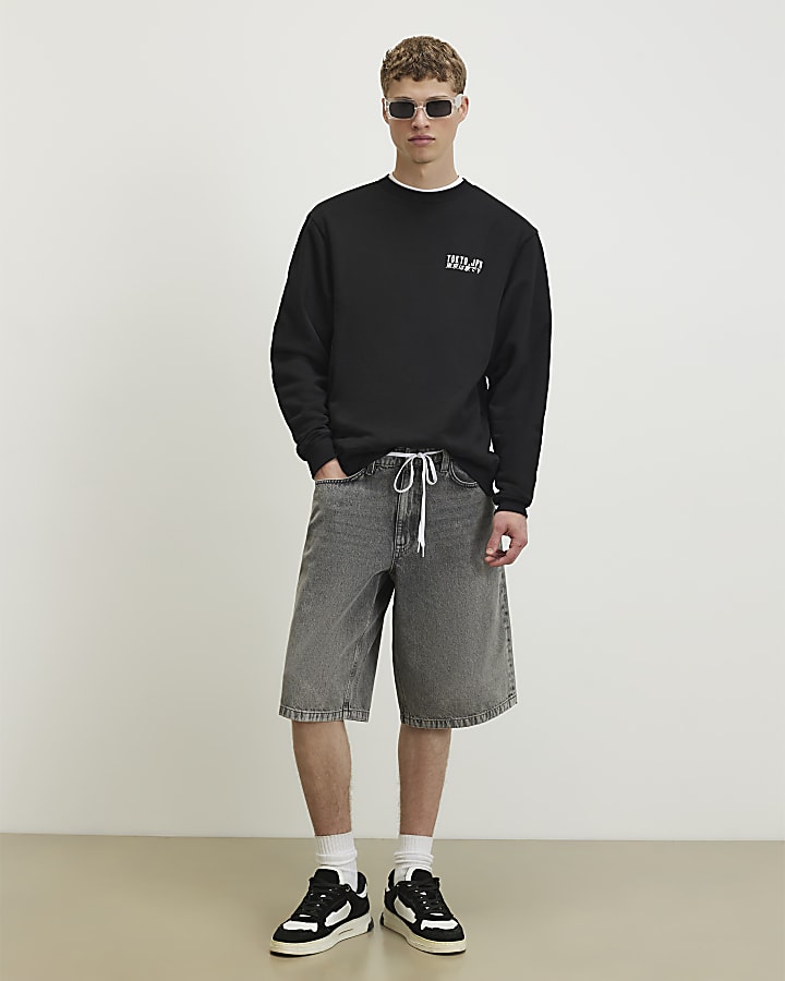 Black Oversized Tokyo Streets Mono Sweatshirt