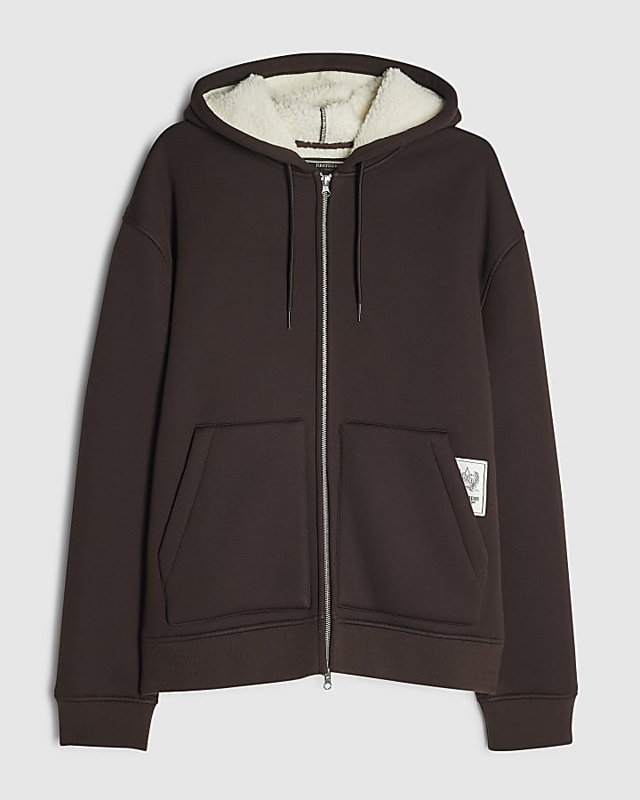 Brown Premium Cotton Borg Lined Hoodie