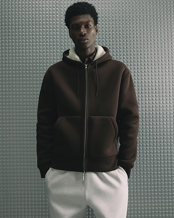 Brown Premium Cotton Borg Lined Hoodie