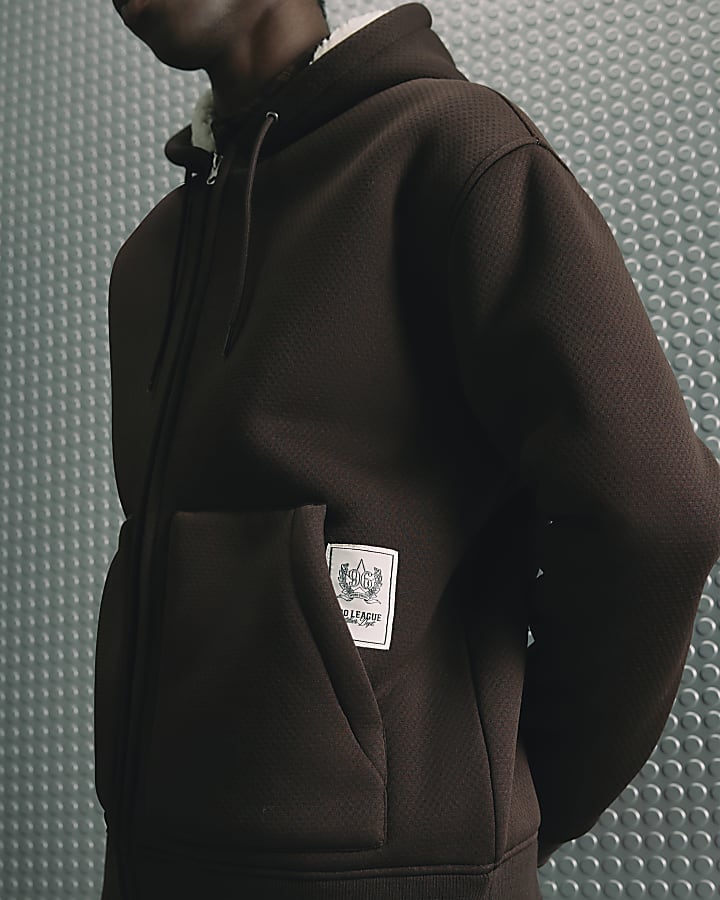 Brown Premium Cotton Borg Lined Hoodie