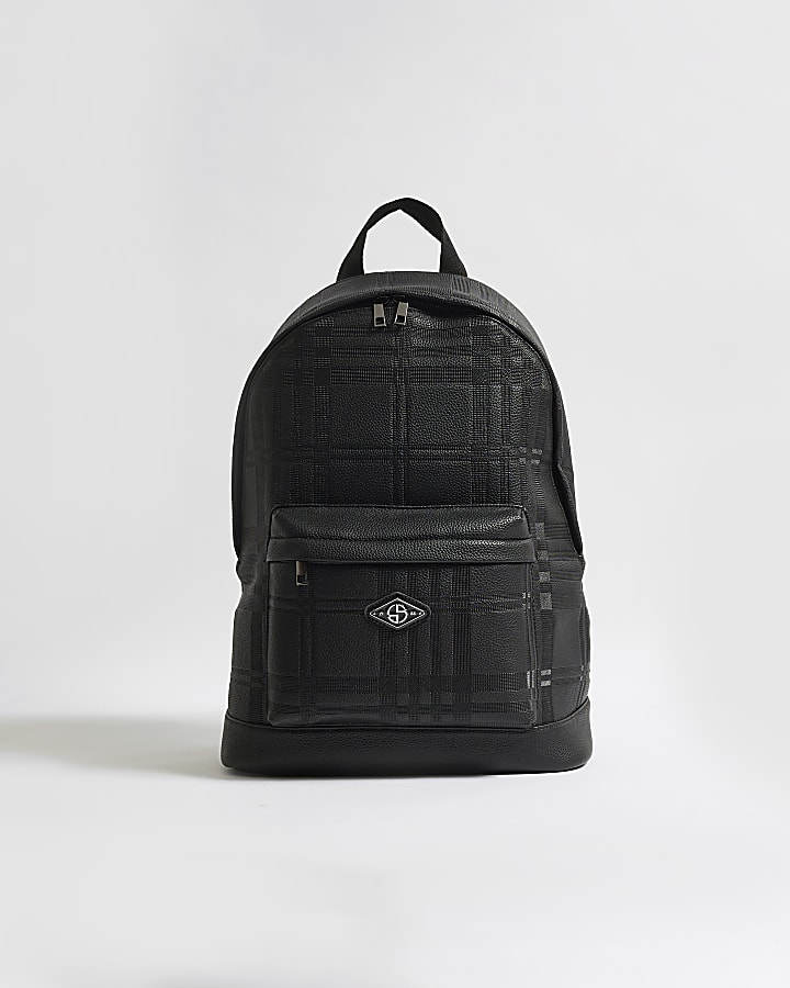 Black Check Embossed Backpack