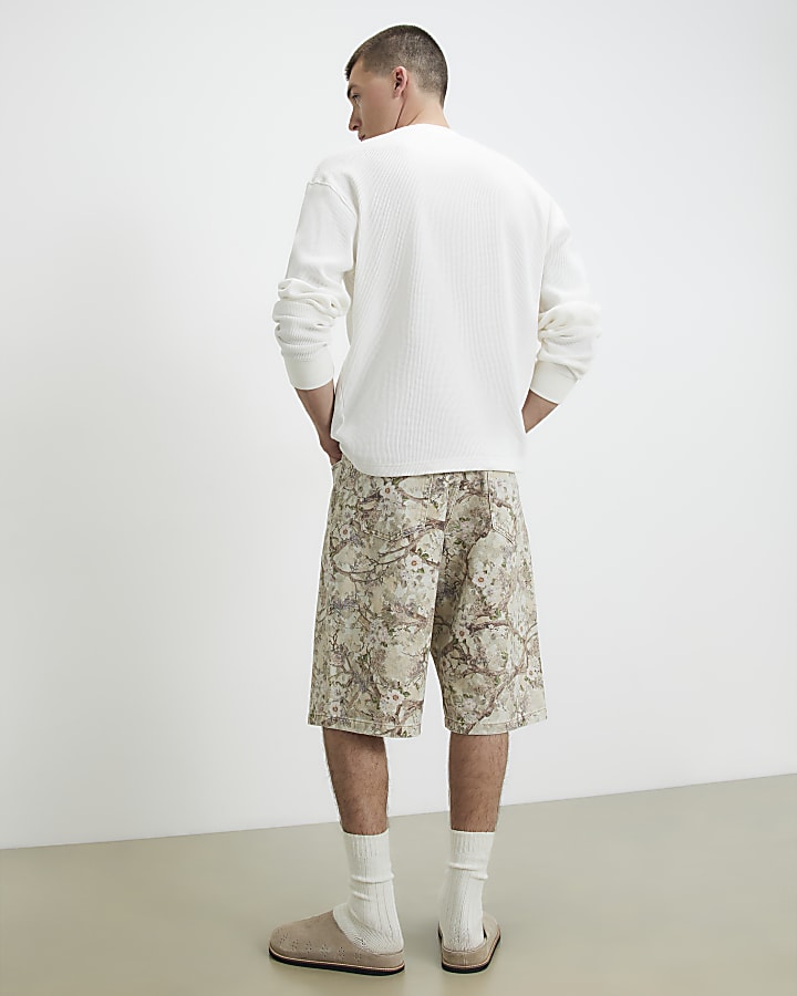 Green Floral Denim Jorts