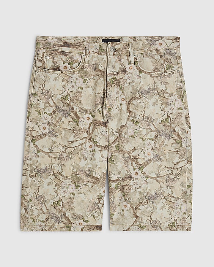 Green Floral Denim Jorts