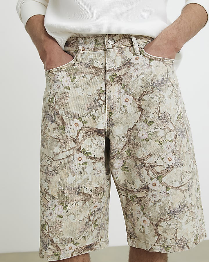 Green Floral Denim Jorts