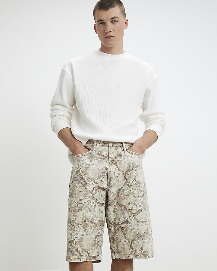 Green Floral Denim Jorts