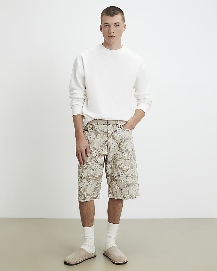 Green Floral Denim Jorts