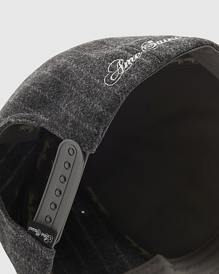 Grey Cotton Pinstripe Script Embroidered Cap