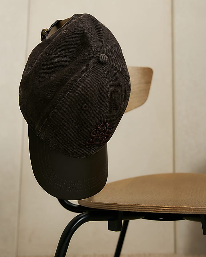 Brown Script Faux Leather Cap