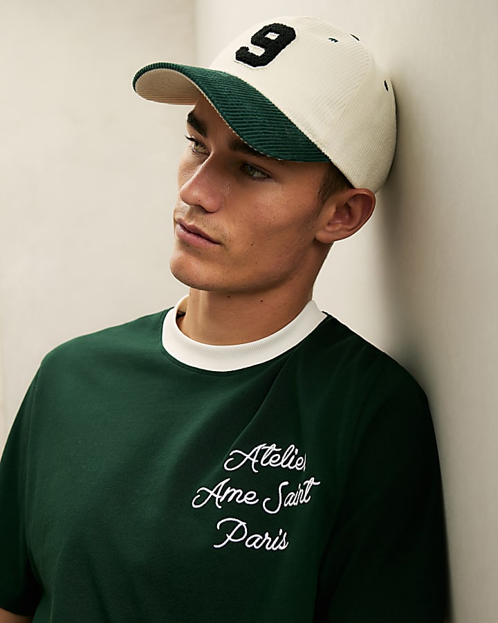 Green Corduroy Varsity Blocked Cap
