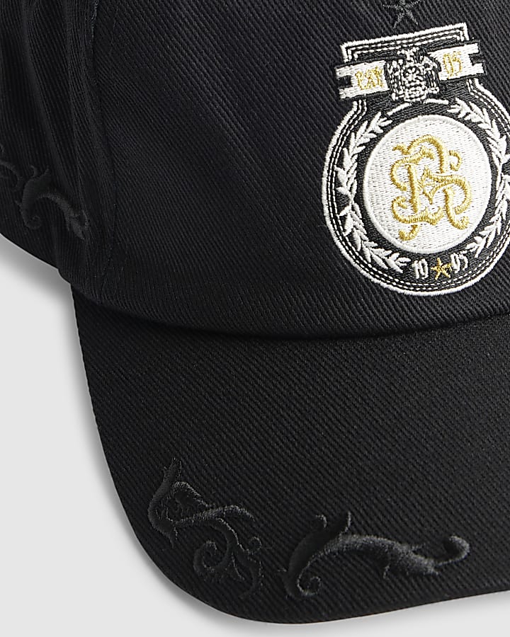 Black Baroque Embroidery Badged Cap